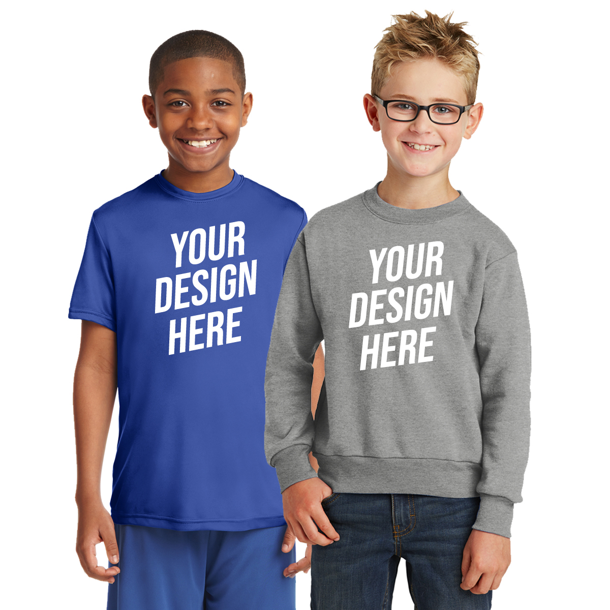 custom kids' clothing, personalized youth t-shirts, screen printed youth apparel, embroidered kids' hoodies